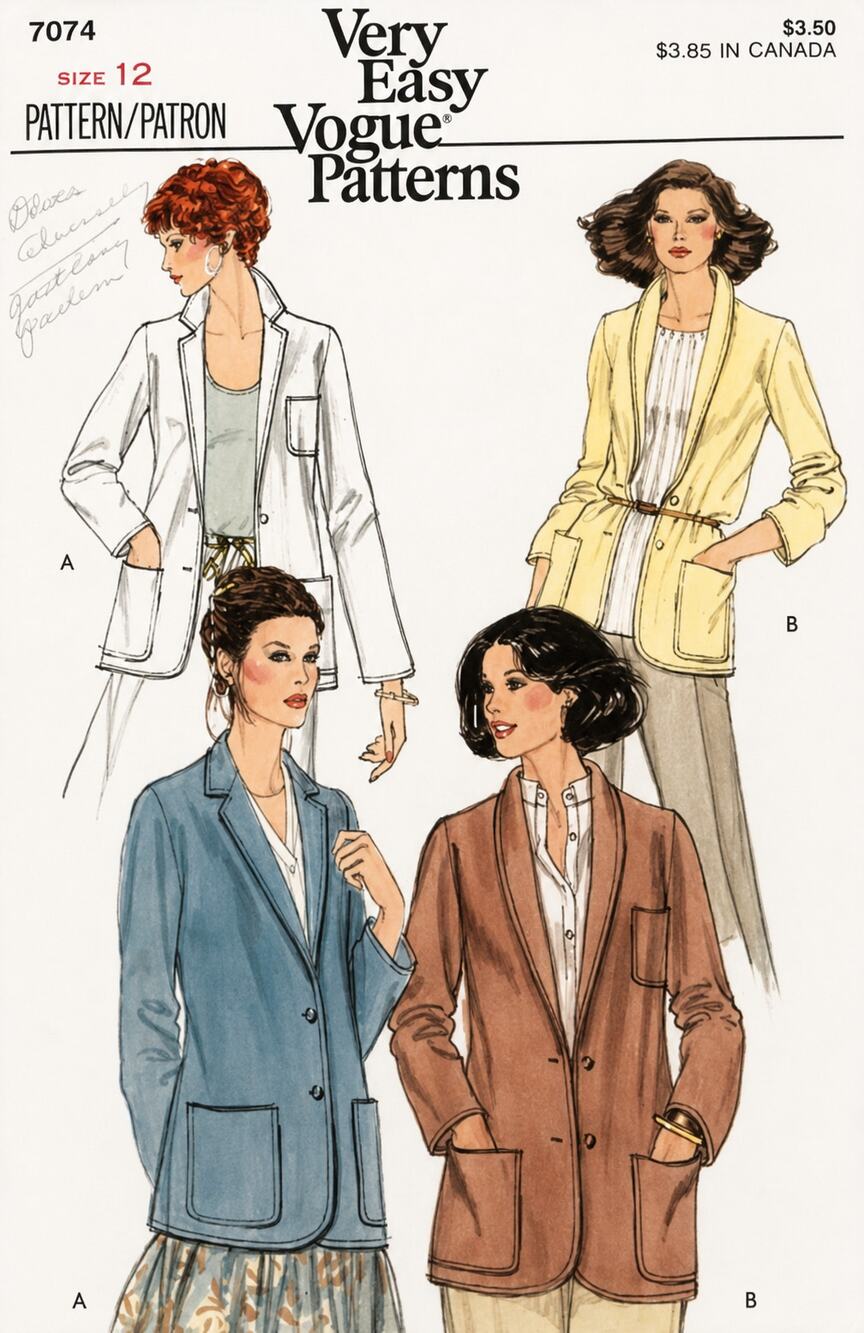 VTG 1970s Vogue Pattern 7074 Misses Collared Jackets With Pockets Size 12 Cut